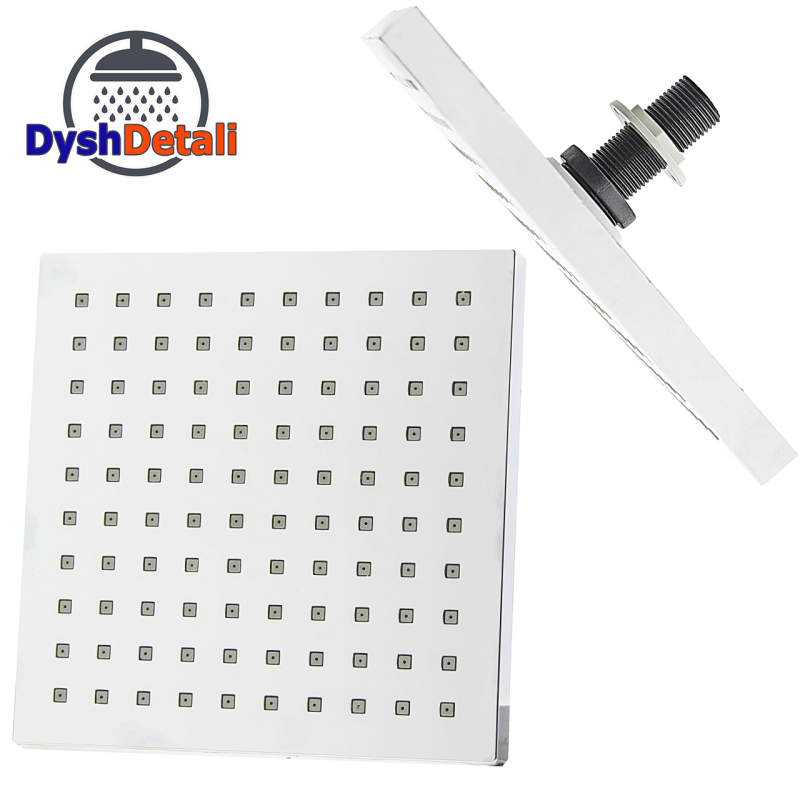 Лійка для душової кабіни, квадратна 180 мм. х 180 мм. ( Л-180\17 ) товщина 17 мм. Шток з зовнішньою різьбою.