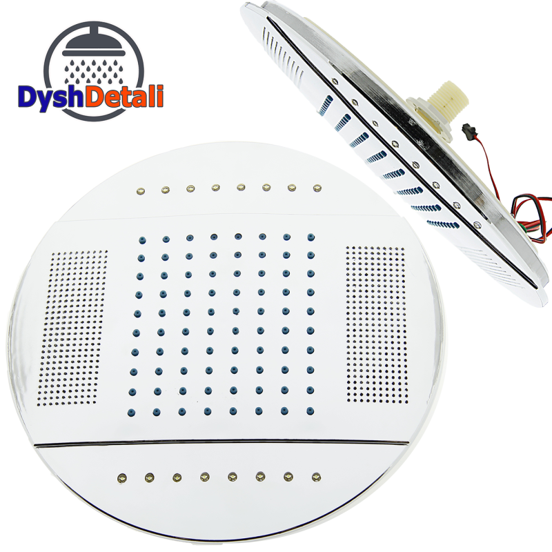 Лійка для душової кабіни, з підсвічуванням діаметром 250 мм ( Л-250Л ) Шток з зовнішньою різьбою.