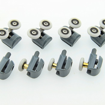 Ролики для душових кабін, комплект ( В-43 А+С ) Верхні подвійні, нижні одинарні сірі. 26 мм.