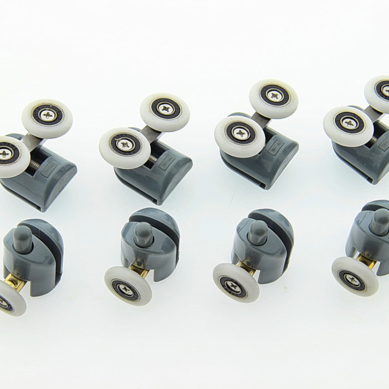 Ролики для душових кабін, комплект ( В-43 А+С ) Верхні подвійні, нижні одинарні сірі. 26 мм.