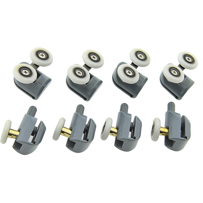 Ролики для душових кабін, комплект ( В-43 А+С ) Верхні подвійні, нижні одинарні сірі. 28 мм.