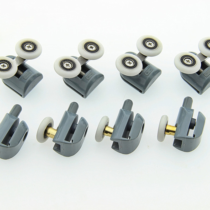 Ролики для душових кабін, комплект ( В-43 А+С ) Верхні подвійні, нижні одинарні сірі. 28 мм.