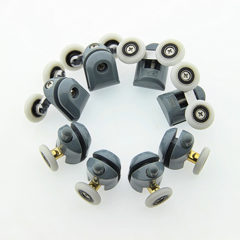 Ролики для душових кабін, комплект ( В-43 А+С ) Верхні подвійні, нижні одинарні сірі. 28 мм.