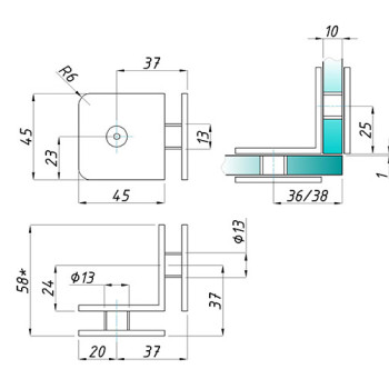 Кріплення для скла (скло-скло) 90 ° (КН 1202)