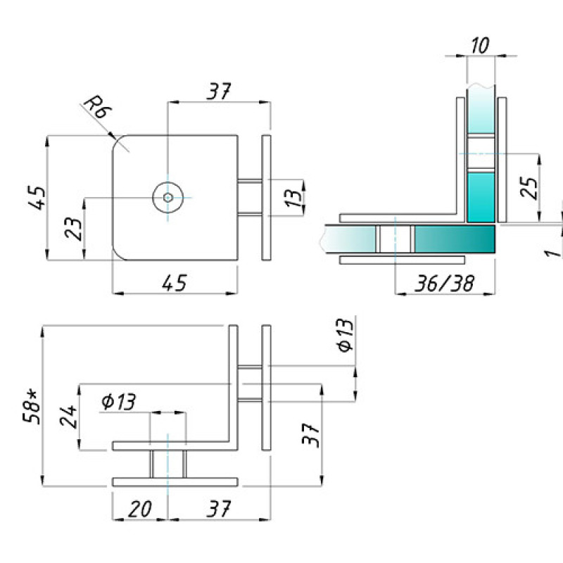 Кріплення для скла (скло-скло) 90 ° (КН 1202)