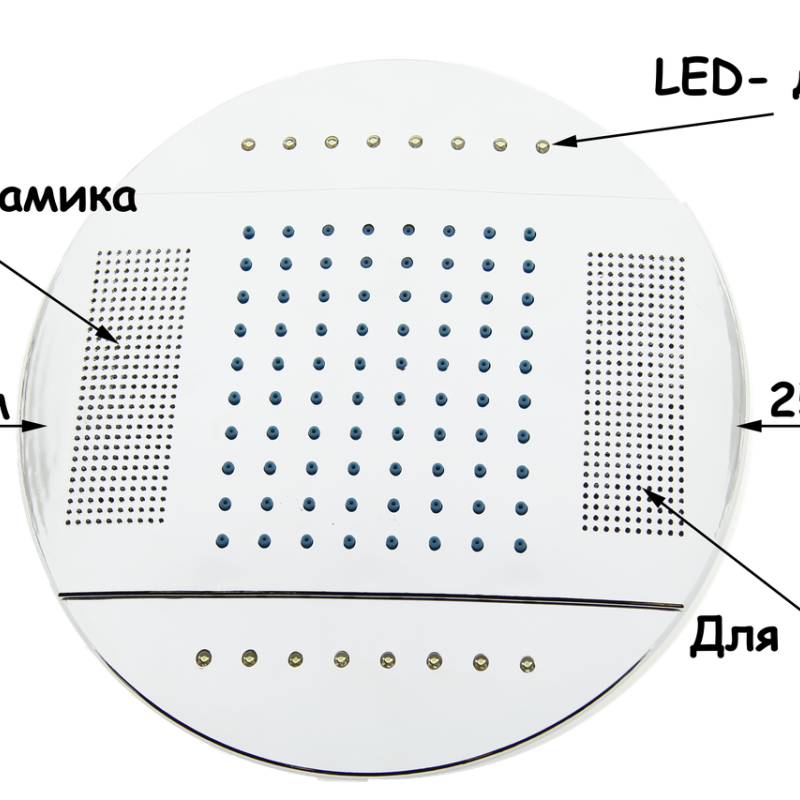 Лійка до душової кабіни, з підсвіткою, динаміком і кулером ( Л-250ДК ) Шток з зовнішньою різьбою.