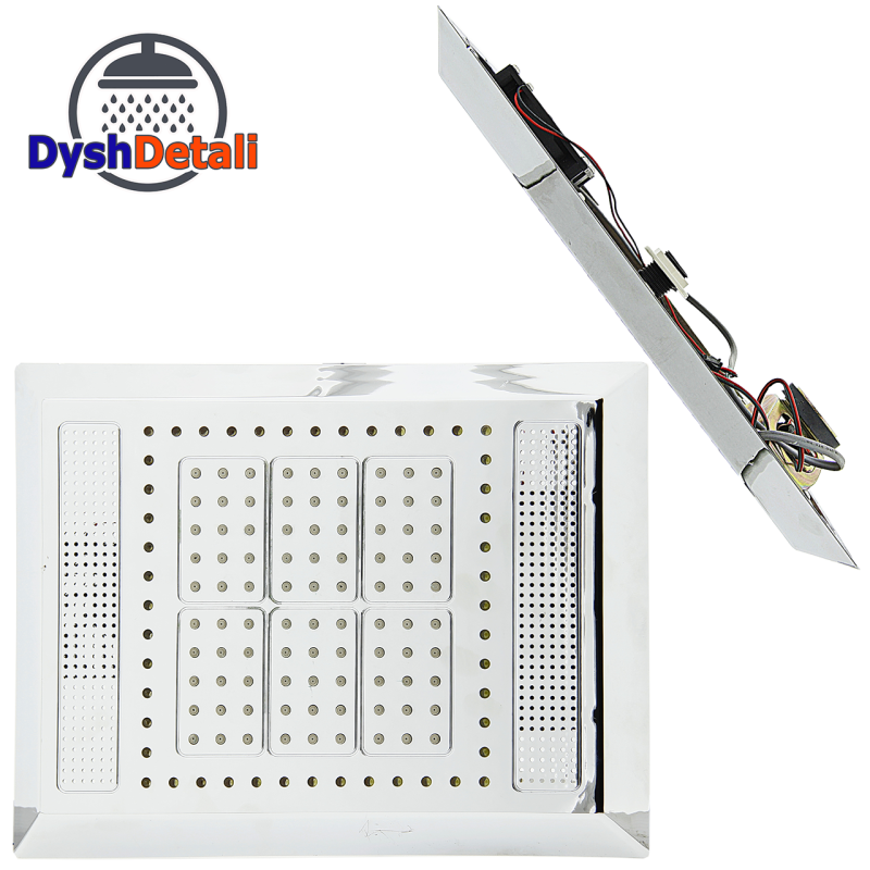 Лійка для душової кабіни прямокутна, хромована 325х245 мм. c підсвічуванням, динаміком і кулером ( Л-325 ЛДК )