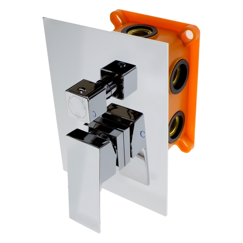 Змішувач вбудований в стіну ( прихованого монтажу ) Ф-03 трьох позиційний, квадратної форми