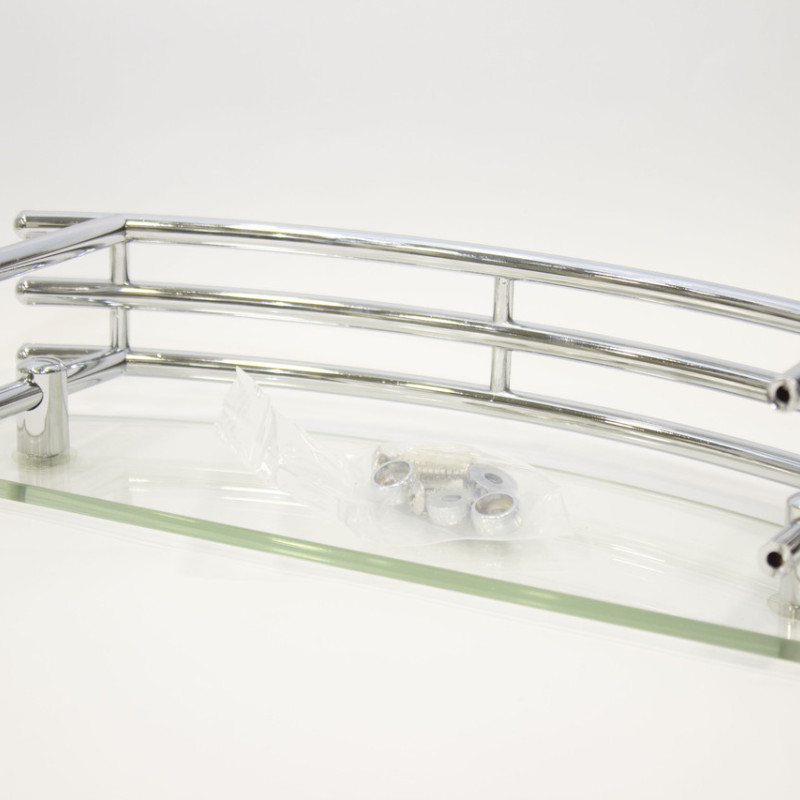 Полиця на 4-е отвори 240Х40 мм ( Одне скло з хромованими релингами ) ПС603