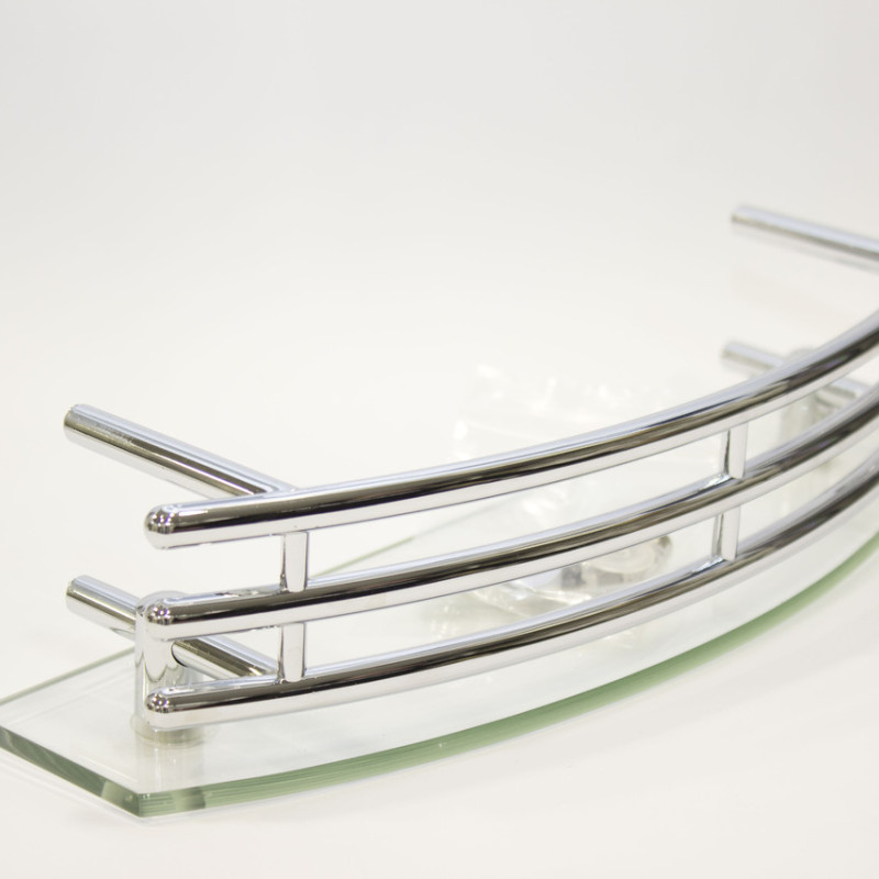 Полиця на 4-е отвори 225Х42 мм ( Одне скло з хромованими релингами ) ПС604