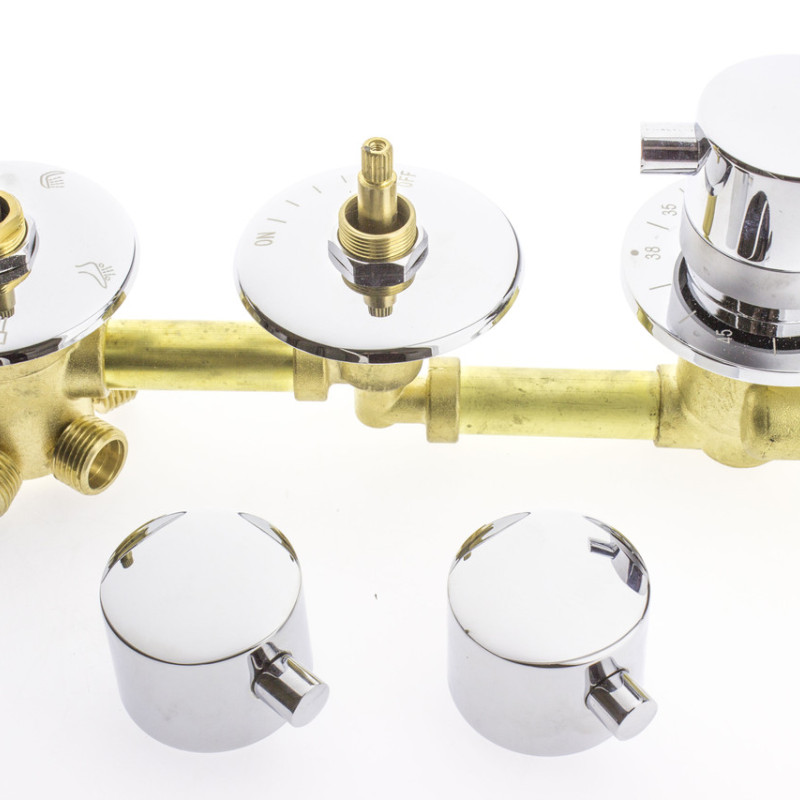 Змішувач з термостатом для душової кабіни, на три вузли і 5 положень під різьблення