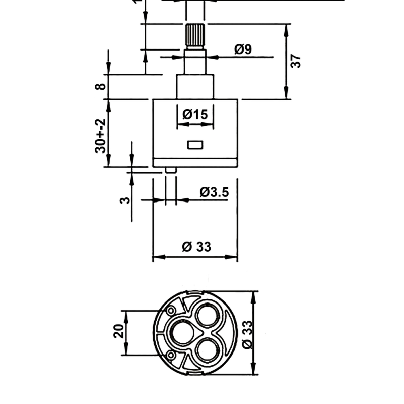 Картриджі для змішувачів душових кабін, перемикання на два ( 2 ) положення, Ø33 мм