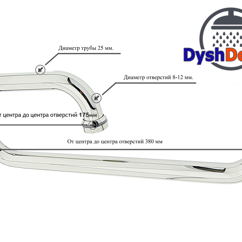 Ручка для скляних дверей на три отвори в склі ( НЛ 003 ) Метал 380х175 Ø25 мм