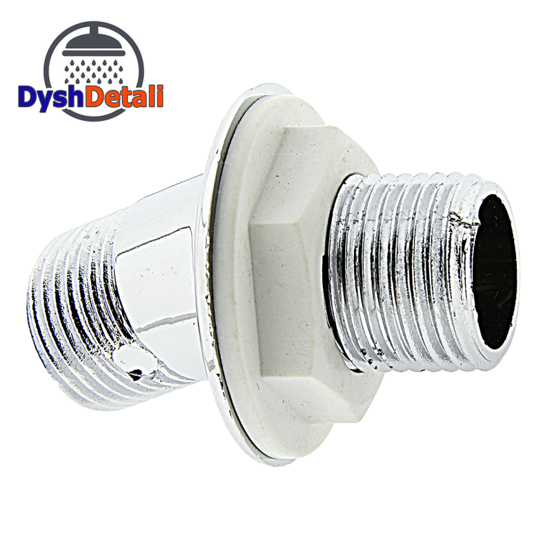 Куточок для підключення душа 35 градусів (УД 035Л) Пластик, хромований, з зовнішньою різьбою.