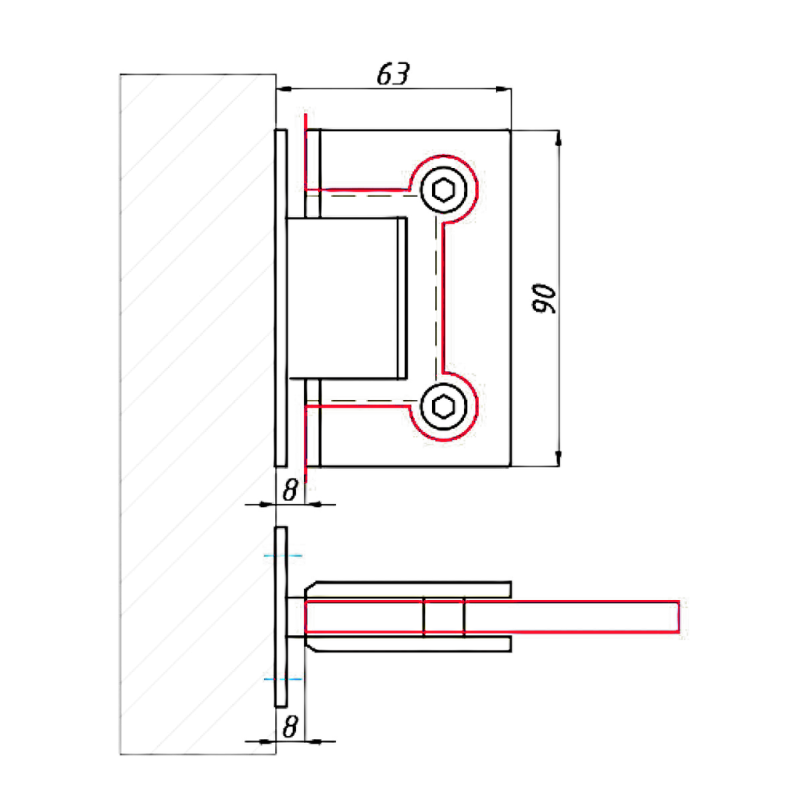 Петля для душової кабіни стіна - скло 90 градусів Сатин
