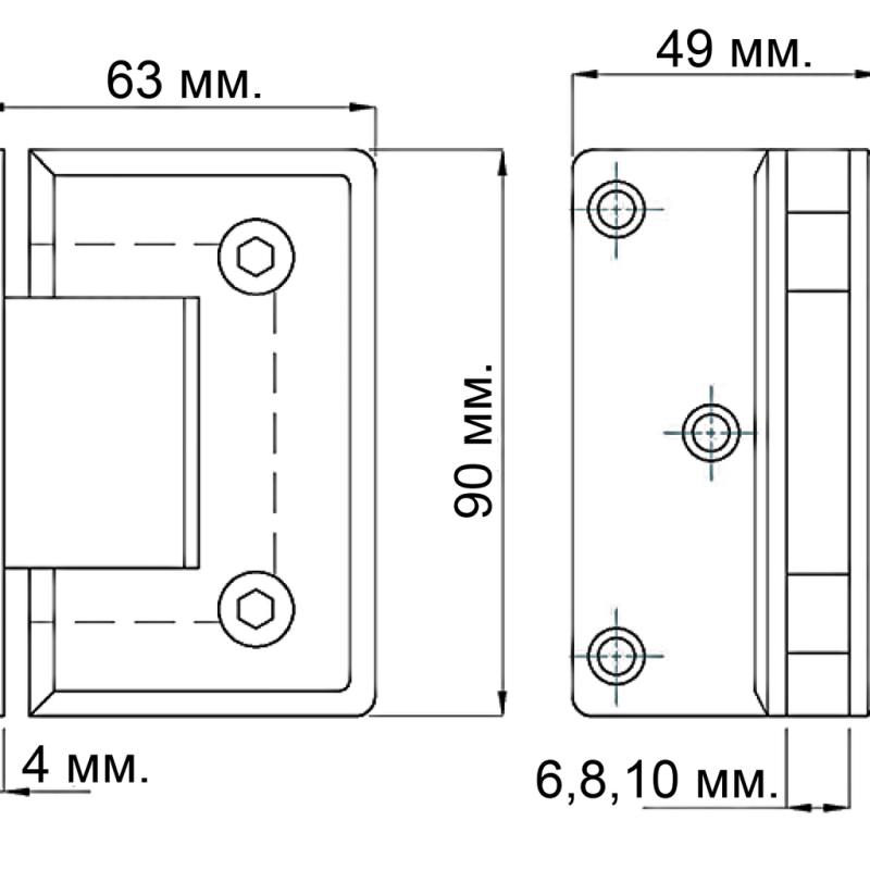Петля для скляних дверей (стіна-скло) 90 градусів (КП 100В БЛ) Чорна