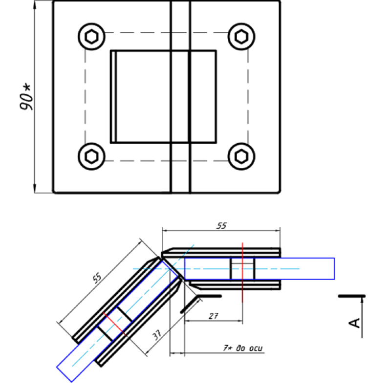 Петля для душової кабіни стіна - скло 90 градусів Сатин