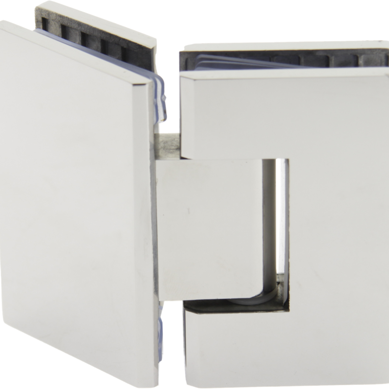 Петля для скляних дверей ( скло-скло ) 135 градусів ( КП 103 ) Чорна Полірована нержавіюча сталь ( Хром )