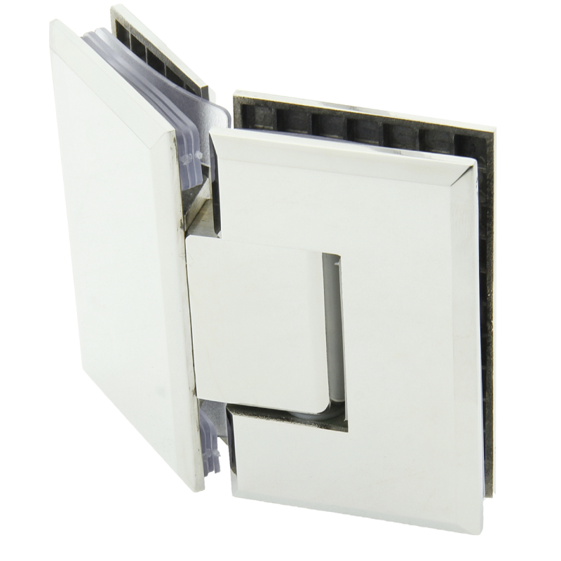 Петля для скляних дверей ( скло-скло ) 135 градусів ( КП 103 ) Чорна Полірована нержавіюча сталь ( Хром )