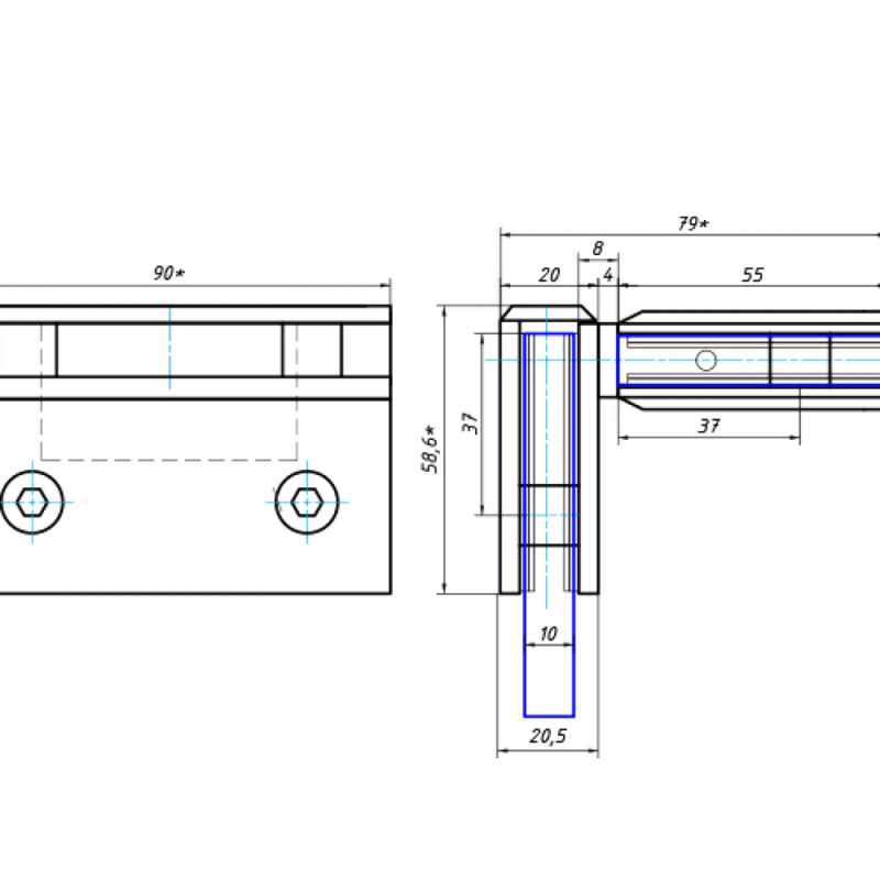 Петля для душової кабіни стіна - скло 90 градусів Сатин