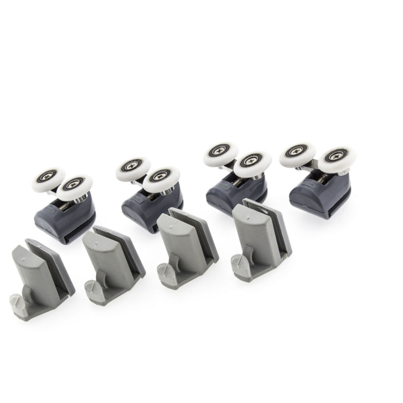 Комплект гачків і Роликиів для душової кабіни ( К01+ В43С ) Верхні подвійні, нижній гачок. 26 мм.