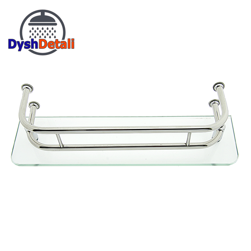 Полиця на 4 е отвори 300Х45 мм ( Одне скло з хромованими релінгами) ПС614