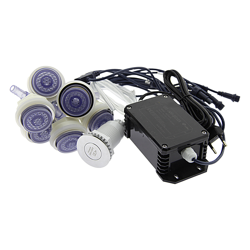 Форсунки для гідромасажної ванни з підсвіткою води (ЛАЖ04 СИС) комплект 6 шт. з кнопкою та трансформатором