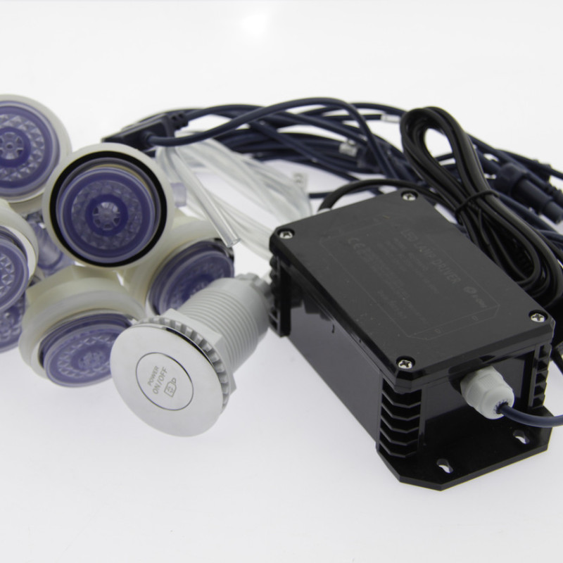 Форсунки для гідромасажної ванни з підсвіткою води (ЛАЖ04 СИС) комплект 6 шт. з кнопкою та трансформатором