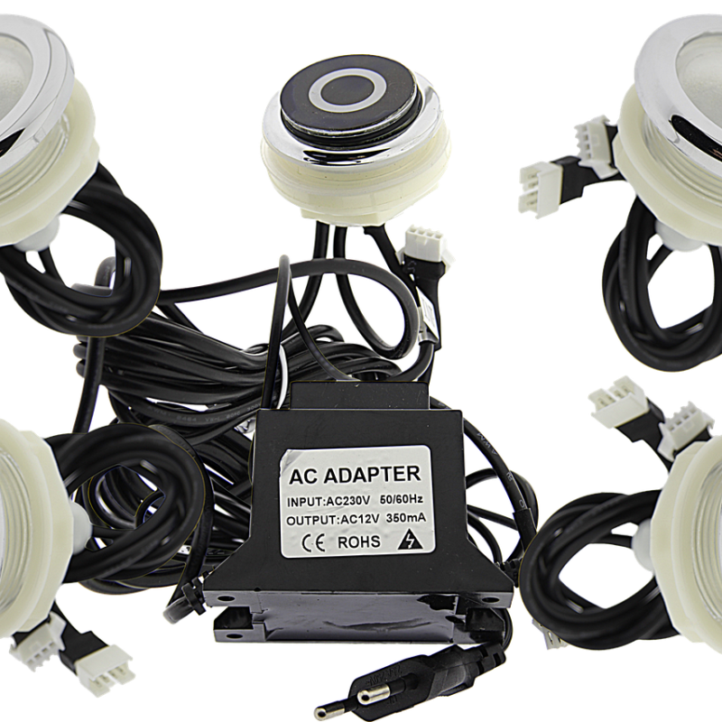 Комплект із 4 ламп для підсвічування води, водонепроникні з блоком живлення та кнопкою ( Хромотерапія)