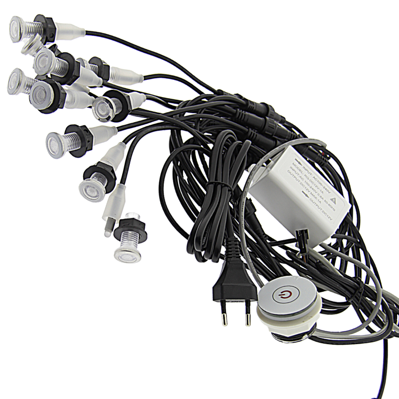 Комплект з 10 ламп для підсвічування води, водонепроникні з блоком живлення та кнопкою ( Хромотерапія)